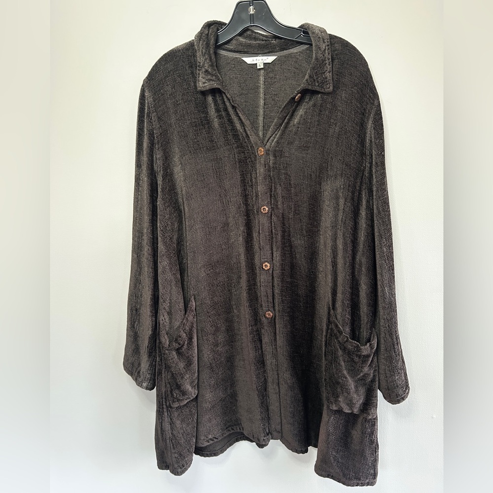 KLEEN Brown Slub Knit Button Up Tunic Shacket Lagenlook Earthy Goblin Boho Large - Picture 3 of 11